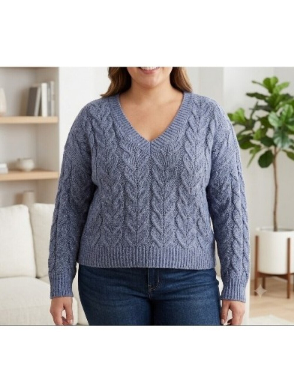 No Boundaries V-Neck Pullover Cable Knit Sweater Blue Moon Size XXL NWT